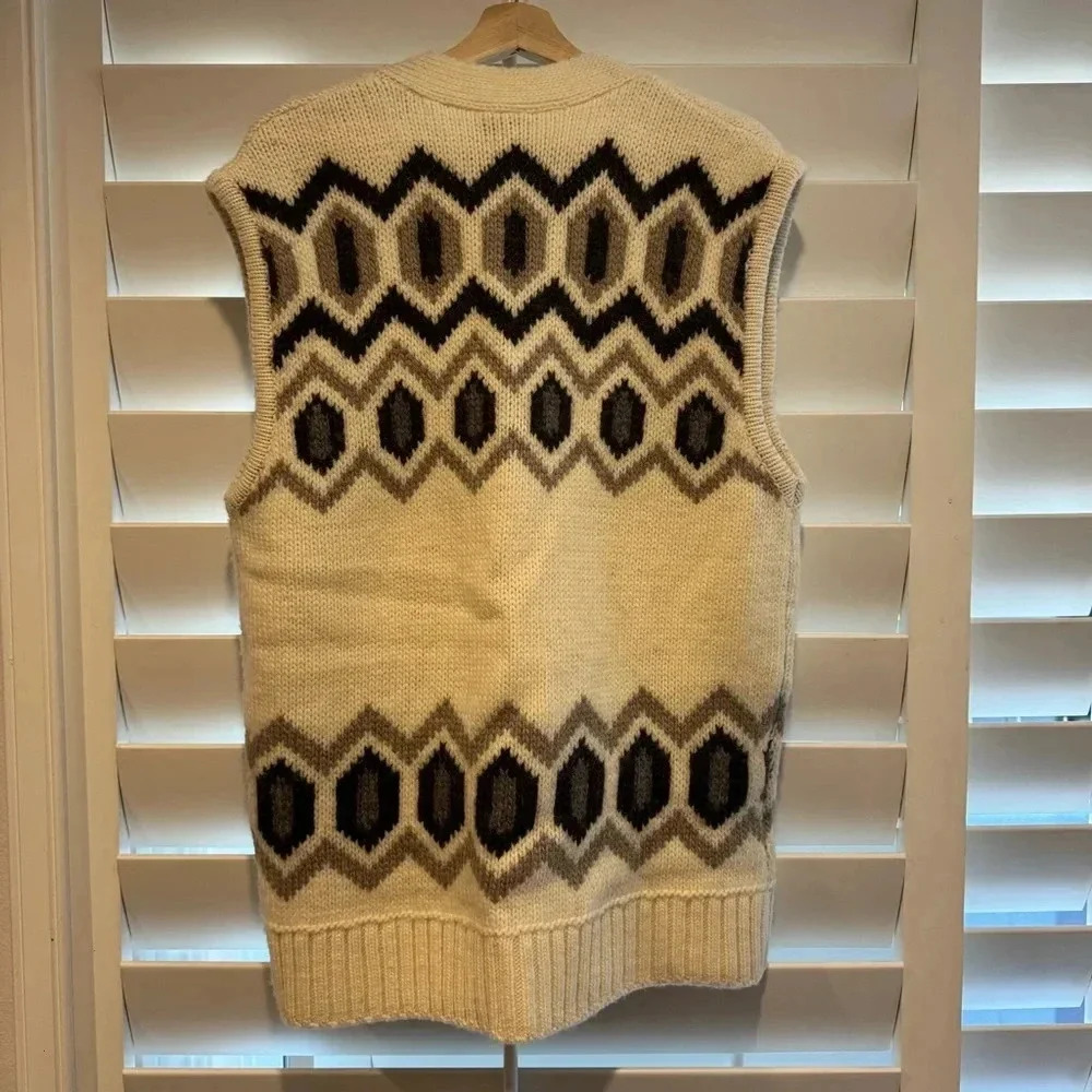 GANNI NWT Intarsia Graphic Knit Oversized Wool Vest Egret White S M $445 - Picture 10 of 14